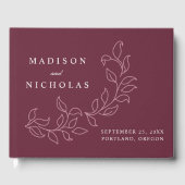Elegante Cascading Merlot Blätter Foto Wedding Gästebuch (Vorderseite)