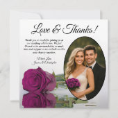 Elegante Cassis oder Magenta Rose Oval Foto Hochze Dankeskarte (Vorderseite)