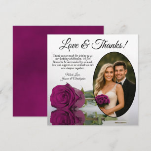 Elegante Cassis- oder Magenta-Rosen-Oval-Foto-Hoch Dankeskarte