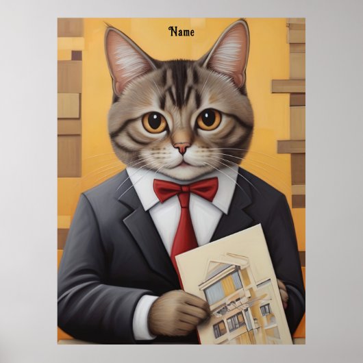 Elegante Cat Architect Kunst, Dichtung und Musik Poster (Vorne)