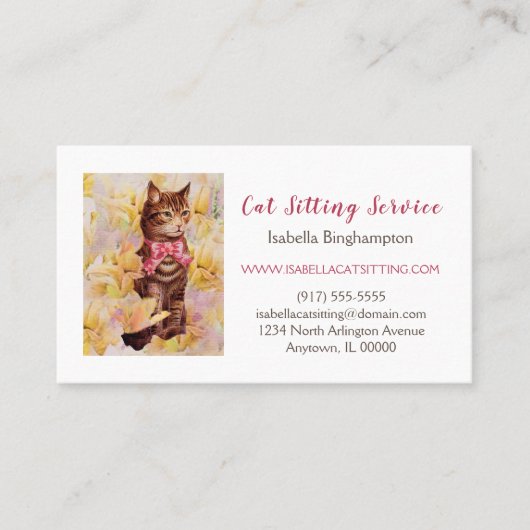 Elegante Cat Sitting Services Business Card Visitenkarte (Vorderseite)