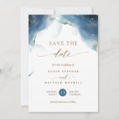Elegante Celestial Watercolor Hochzeit Save The Date (Vorderseite)
