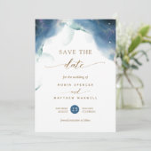 Elegante Celestial Watercolor Hochzeit Save The Date (Stehend Vorderseite)
