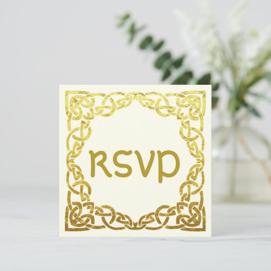 Elegante Celtic Wedding Imitate Gold Celtic Knot U Einladung (Stehend Vorderseite)