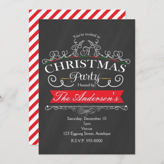 Elegante Chalk Weihnachtsfeier Einladungen (Vorne/Hinten)