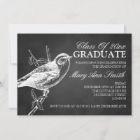 Elegante Chalkboard Bird Graduation Party Black