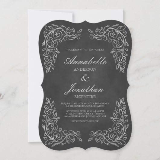Elegante Chalkboard Filigree Wedding Einladung (Vorderseite)