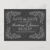 Elegante Chalkboard Filigree Wedding Save the Date Ankündigungspostkarte (Vorderseite)