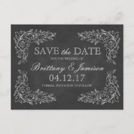 Elegante Chalkboard Filigree Wedding Save the Date Ankündigungspostkarte