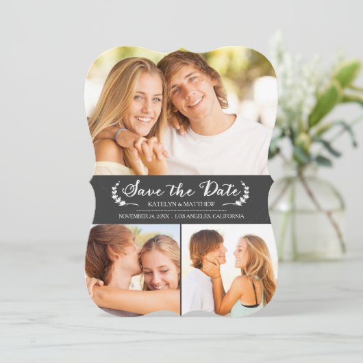 Elegante Chalkboard-Hochzeit Speichern Sie die Dat Save The Date (Stehend Vorderseite)
