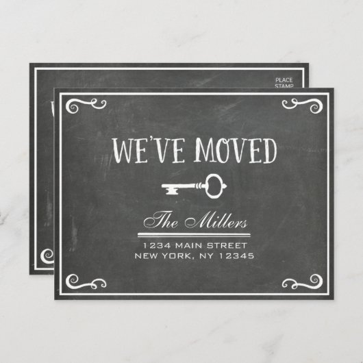 Elegante Chalkboard Key Moving Ankündigung (Vorne/Hinten)