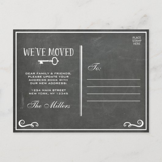 Elegante Chalkboard Key Moving Ankündigung (Rückseite)