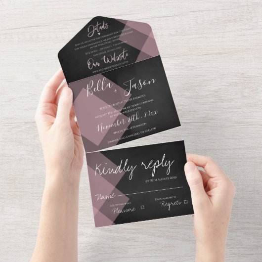 Elegante Chalkboard Pastel Monogram Wedding All In One Einladung (Abreißtisch)
