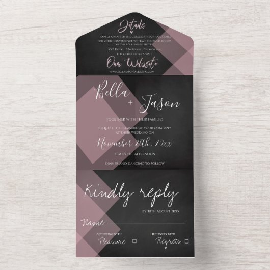 Elegante Chalkboard Pastel Monogram Wedding All In One Einladung (Innen)