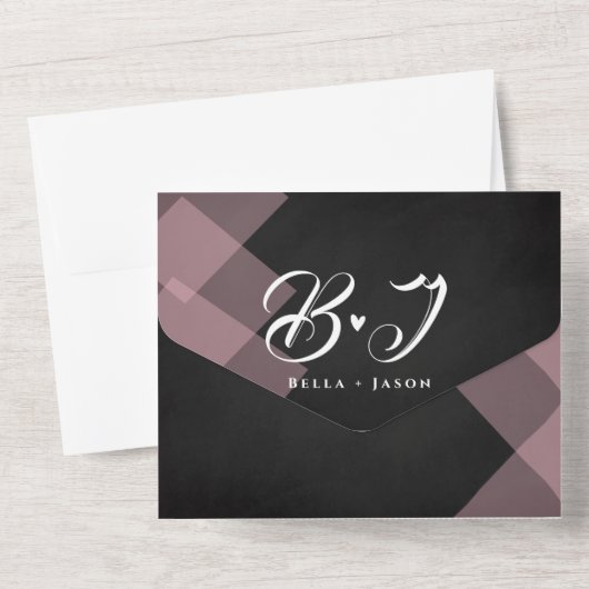 Elegante Chalkboard Pastel Monogram Wedding All In One Einladung (Rückseite)