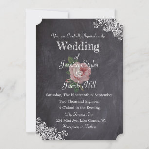 Elegante Chalkboard Stil Vintage Rose Hochzeit Einladung