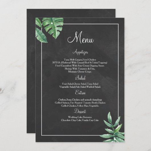 Elegante Chalkboard Wedding Menu Card Vorlagen (Vorne/Hinten)