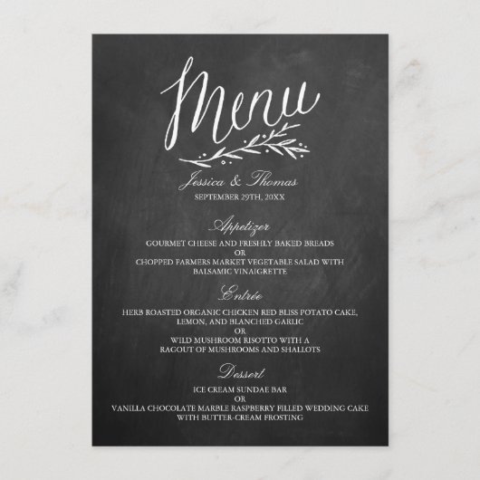 Elegante Chalkboard Wedding Menu Vorlagen (Vorderseite)