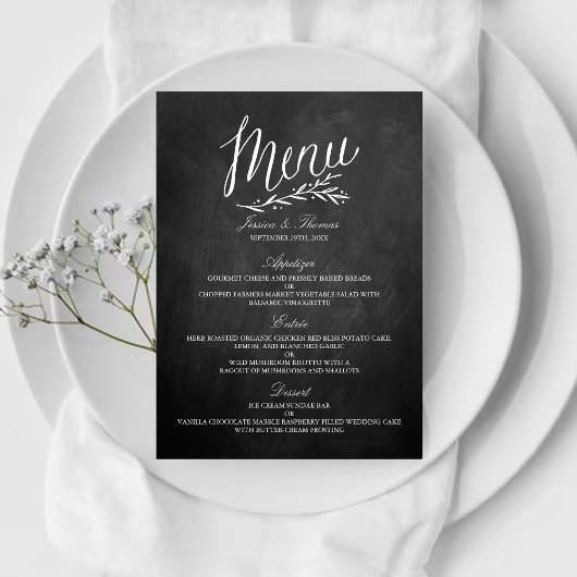 Elegante Chalkboard Wedding Menu Vorlagen