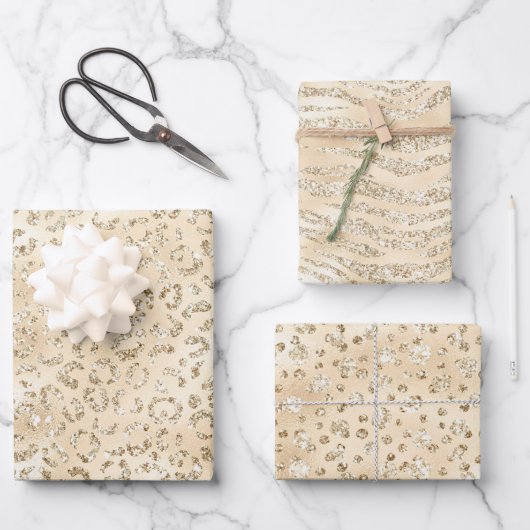 Elegante Champagne Animal Print Muster Geschenkpapier Set (Vorderseite)