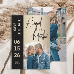 Elegante Champagne Black 2 Foto Hochzeit Save The Date