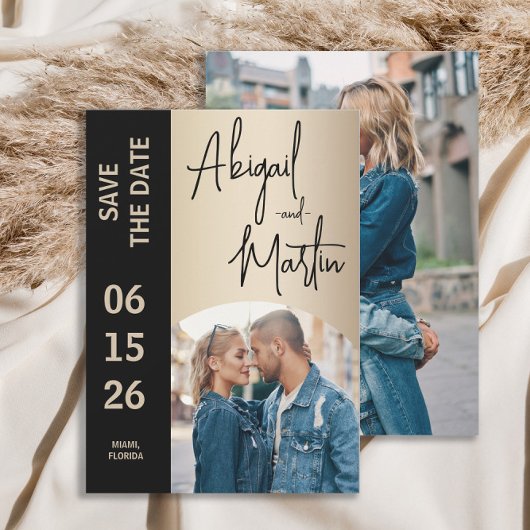 Elegante Champagne Black 2 Foto Hochzeit Save The Date