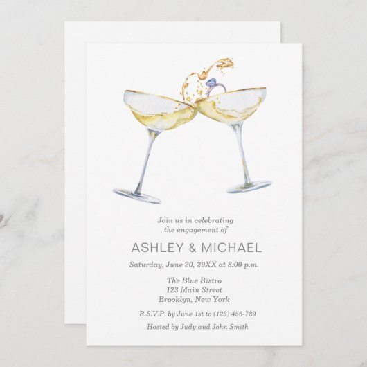 Elegante Champagne Engagement Party Einladung (Vorne/Hinten)
