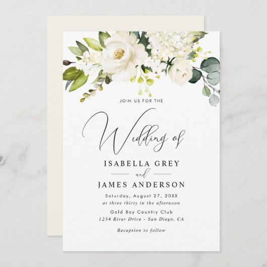 Elegante Champagne Floral Foliage Hochzeit Einladung (Vorne/Hinten)