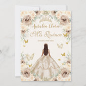 Elegante Champagne Floral Vintag Gold Quinceñera Einladung (Rückseite)