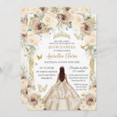 Elegante Champagne Floral Vintag Gold Quinceñera Einladung (Vorne/Hinten)