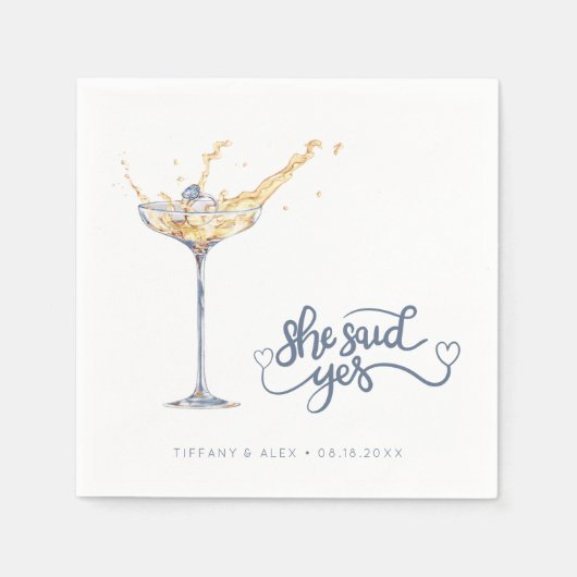 Elegante Champagne Glass Engagement Party Serviette (Vorderseite)