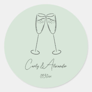 Elegante Champagne Glass Wedding Verlobung Runder Aufkleber