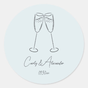 Elegante Champagne Glass Wedding Verlobung Runder Aufkleber