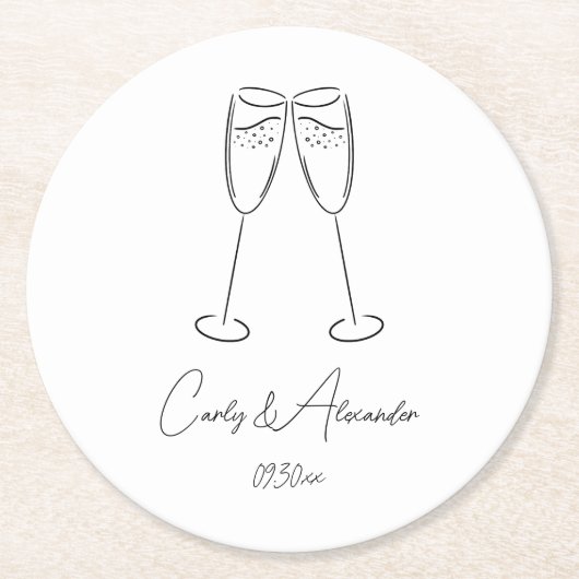 Elegante Champagne Glass Wedding Verlobung Runder Pappuntersetzer (Vorderseite)