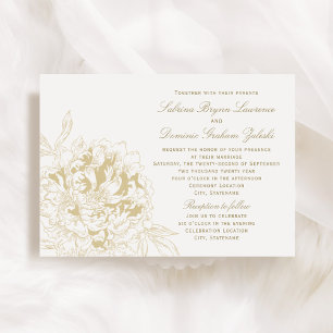 Elegante Champagne Gold Floral Peony Wedding Einladung