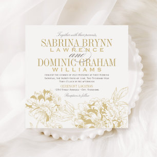 Elegante Champagne Gold Floral Peony Wedding Einladung