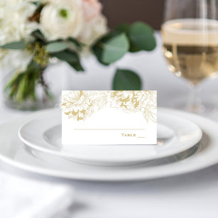 Elegante Champagne Gold Floral Peony Wedding Platzkarte