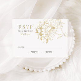 Elegante Champagne Gold Floral Peony Wedding RSVP Karte