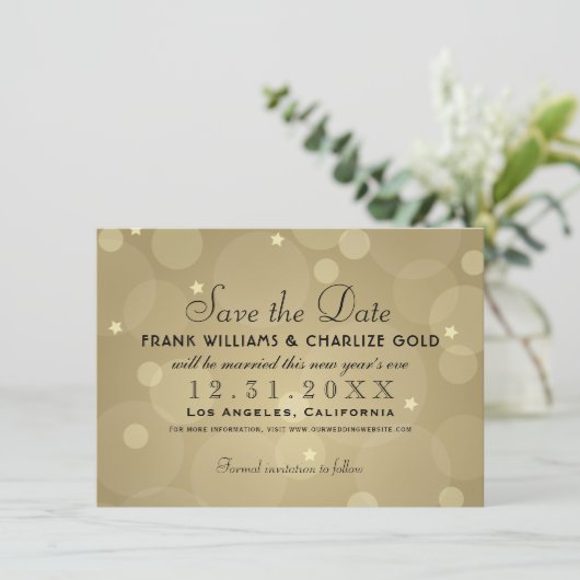 Elegante Champagne Gold Wedding Save The Date (Stehend Vorderseite)