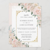 Elegante Champagne Ivory Blush Floral Wedding Einladung (Vorne/Hinten)