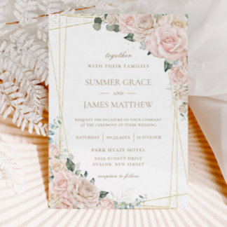 Elegante Champagne Ivory Blush Floral Wedding Einladung