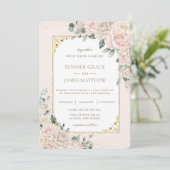 Elegante Champagne Ivory Blush Floral Wedding Einladung (Stehend Vorderseite)