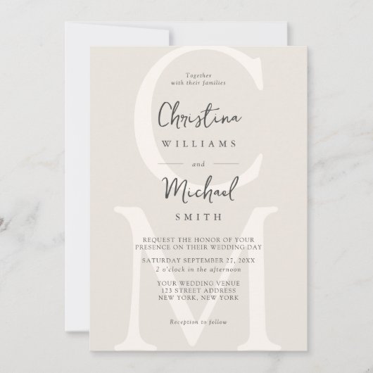 Elegante Champagne Minimal Chic Wedding Einladung (Vorderseite)