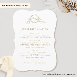 Elegante Champagne Monogram Guest Information Card Einladung