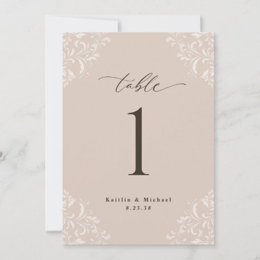 Elegante Champagne Tan 12x18 Wedding Tischnummern (Vorderseite)