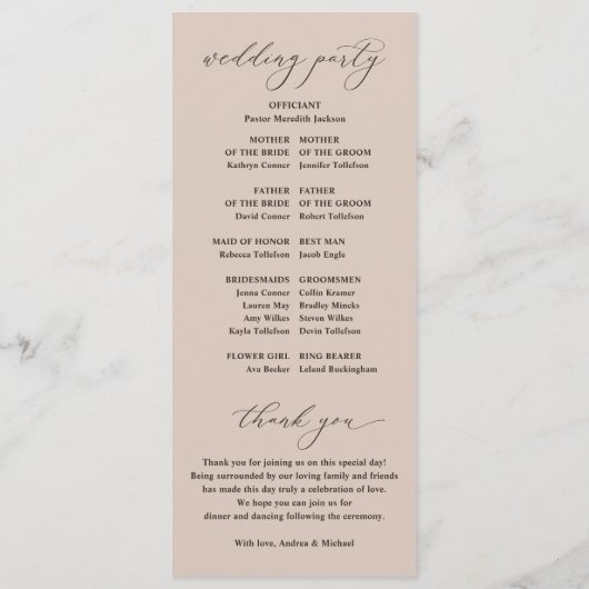 Elegante Champagne Tan Vintage Hochzeitsprogramme Programm (Rückseite)