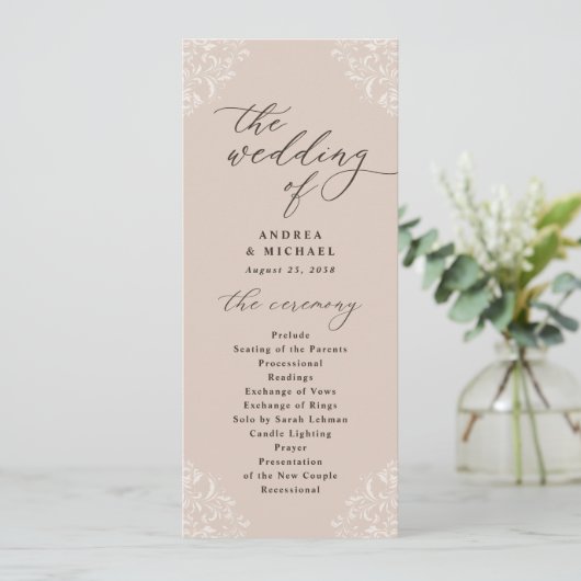Elegante Champagne Tan Vintage Hochzeitsprogramme Programm (Stehend Vorderseite)