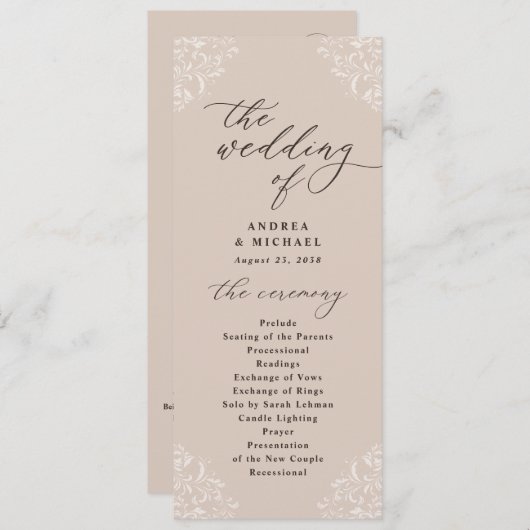 Elegante Champagne Tan Vintage Hochzeitsprogramme Programm (Vorne/Hinten)