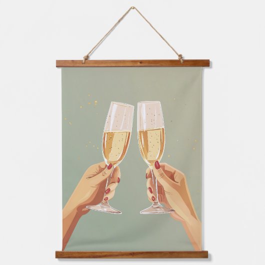 Elegante Champagne Toast Celebration Wandteppich Mit Holzrahmen (Vorderseite)