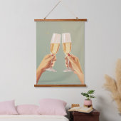 Elegante Champagne Toast Celebration Wandteppich Mit Holzrahmen (Schlafzimmer)